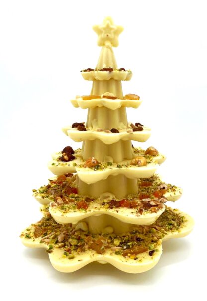 Arbre de Nadal de xocolata blanca amb fruits secs